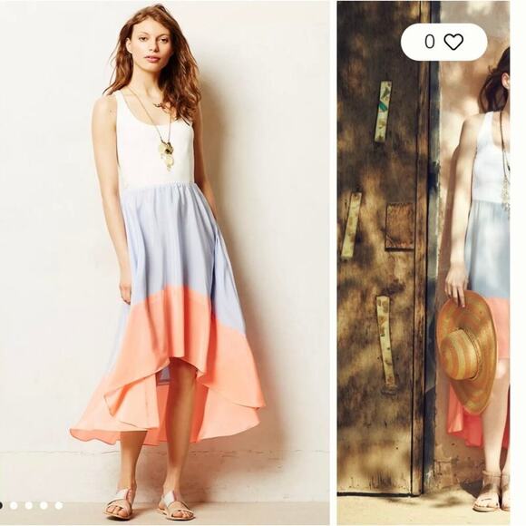 Anthropologie Hutch Capay High Low Silk Dress Size Medium Colorblock Flowy USA - Picture 2 of 12